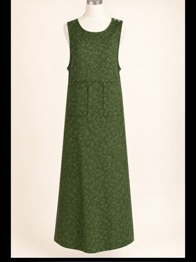 Vintage Manor House Olive Floral Maxi Dress Pockets Cottagecore Medium